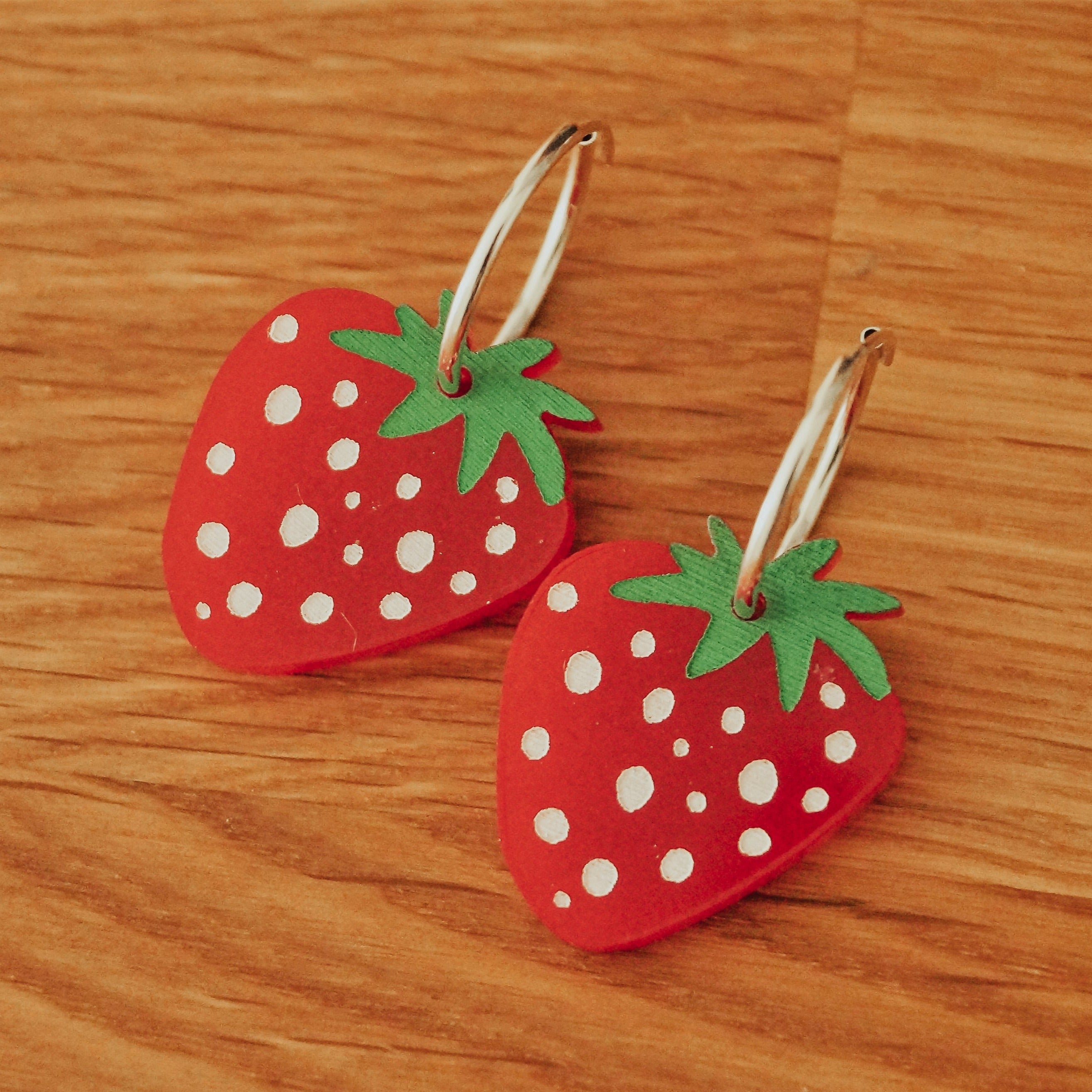 Sterling Silver Hoop Earrings - Strawberry