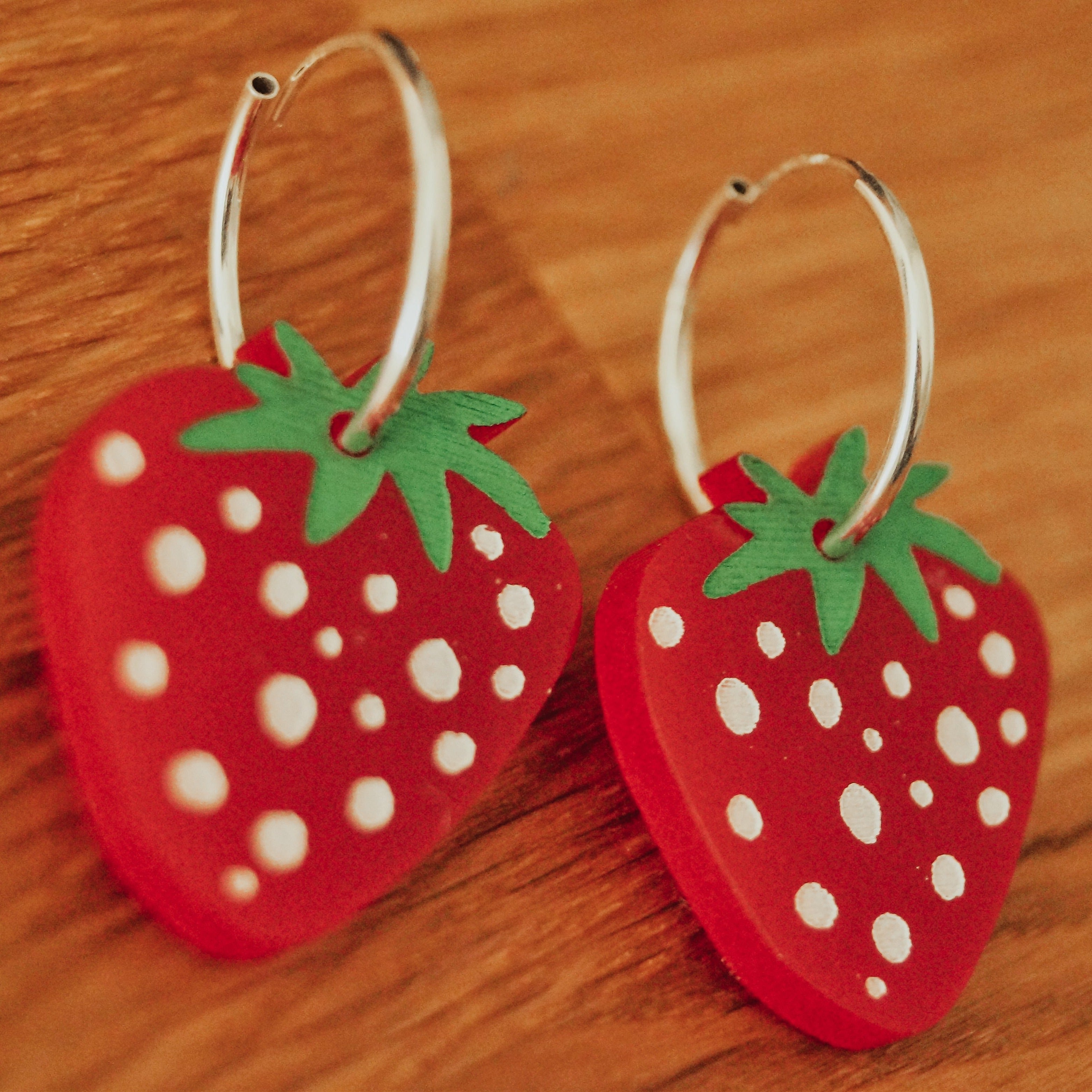 Sterling Silver Hoop Earrings - Strawberry