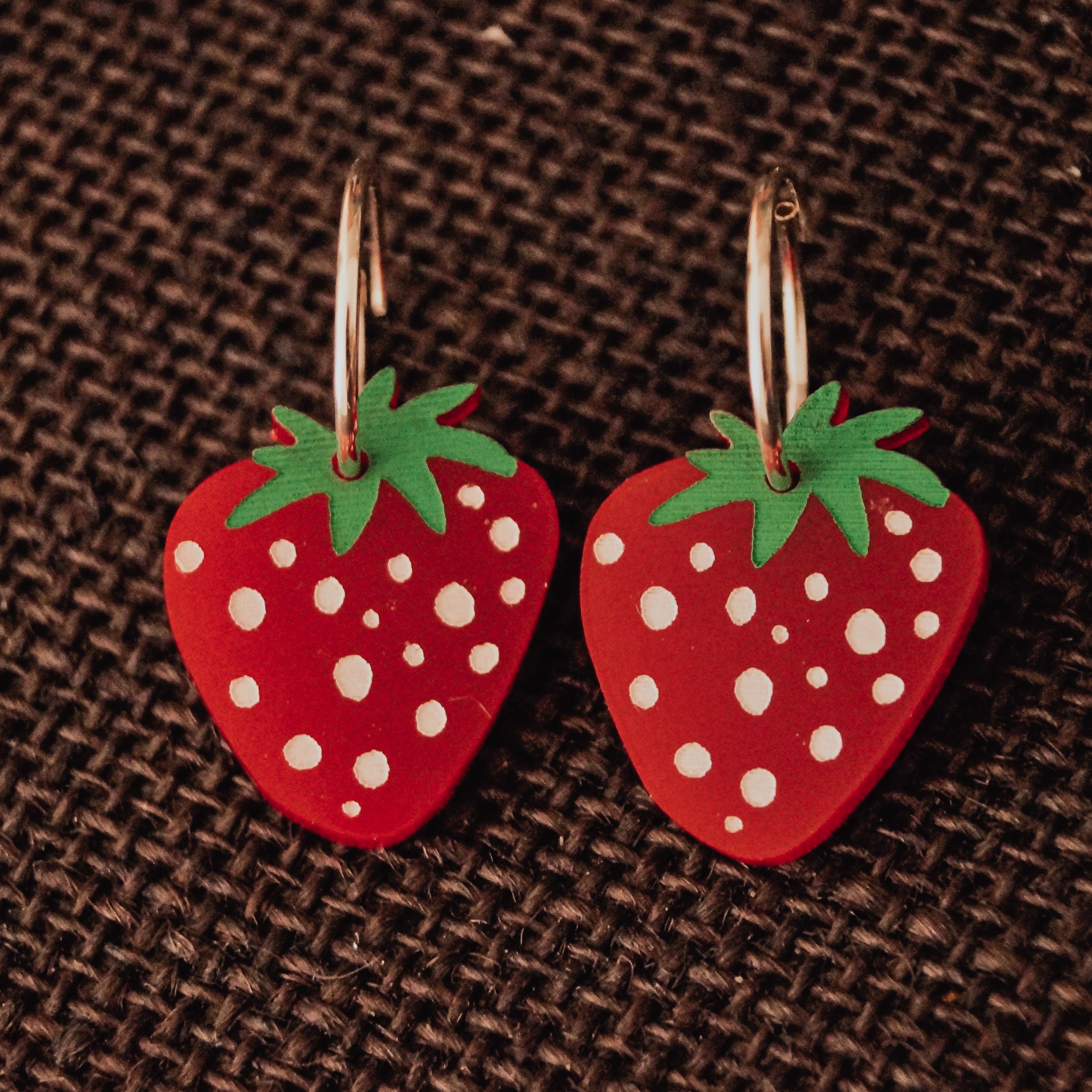 Sterling Silver Hoop Earrings - Strawberry