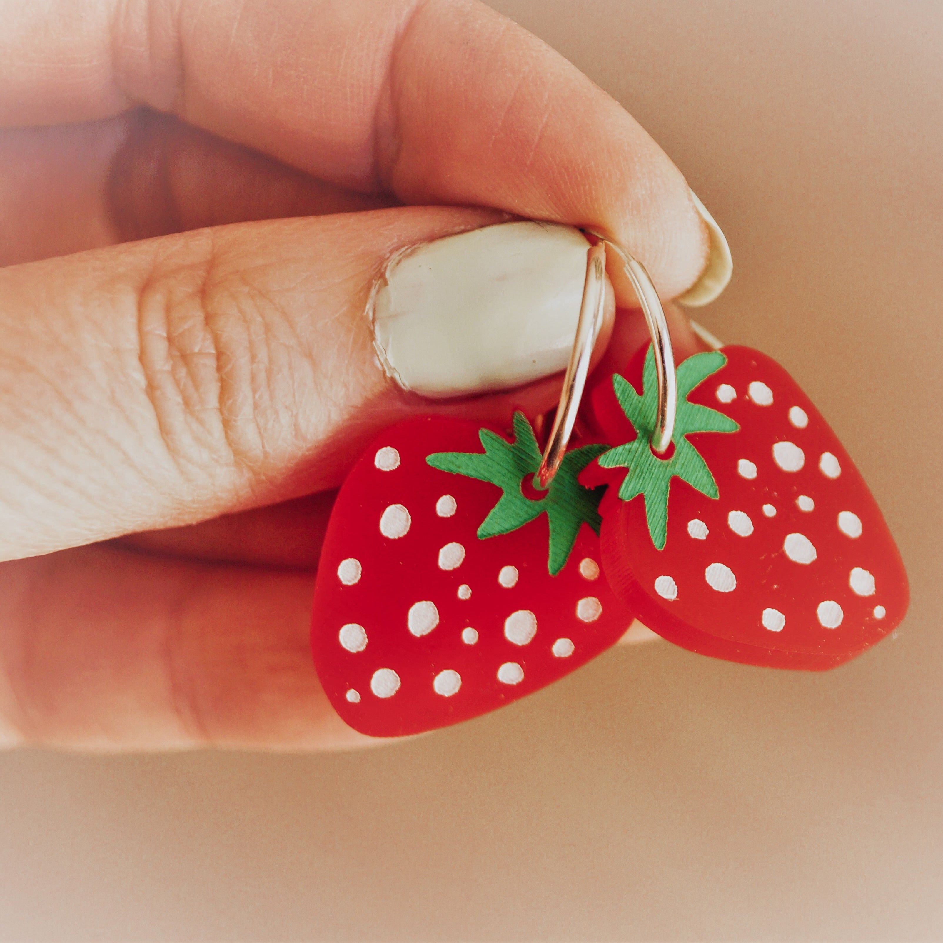 Sterling Silver Hoop Earrings - Strawberry