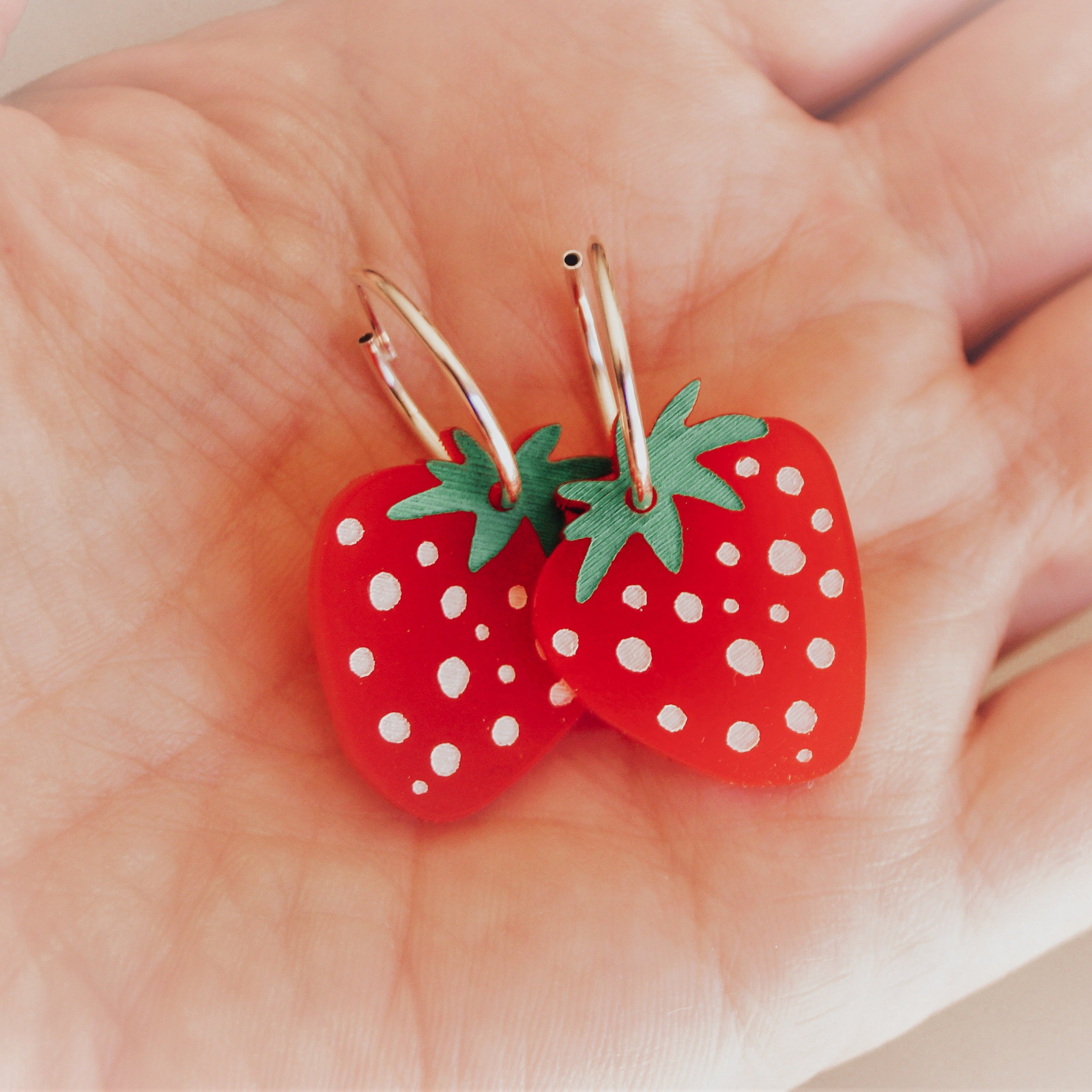 Sterling Silver Hoop Earrings - Strawberry